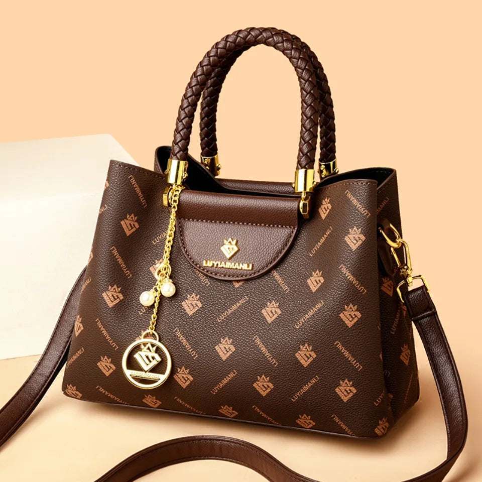 VANDERWAH Woven Handle Alligator Microfiber Leather Tote – Luxury Designer Shoulder Handbag for Women