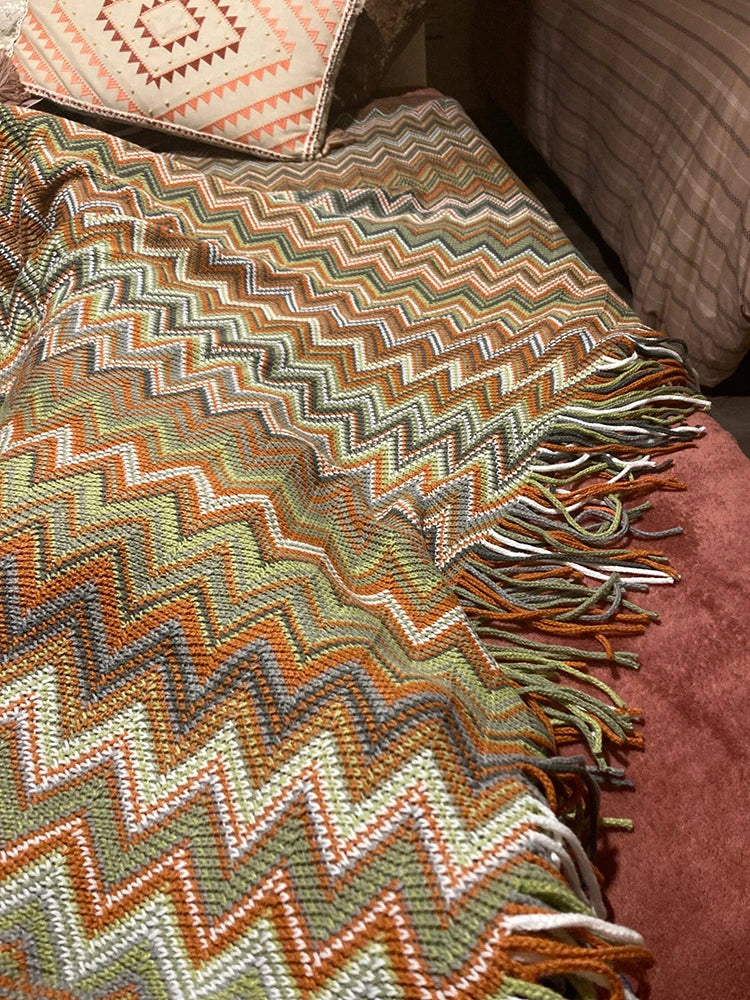 Boho Aztec Throw Blanket – Woven Plaid Sofa Cover, Wall Tapestry & Bed Blanket