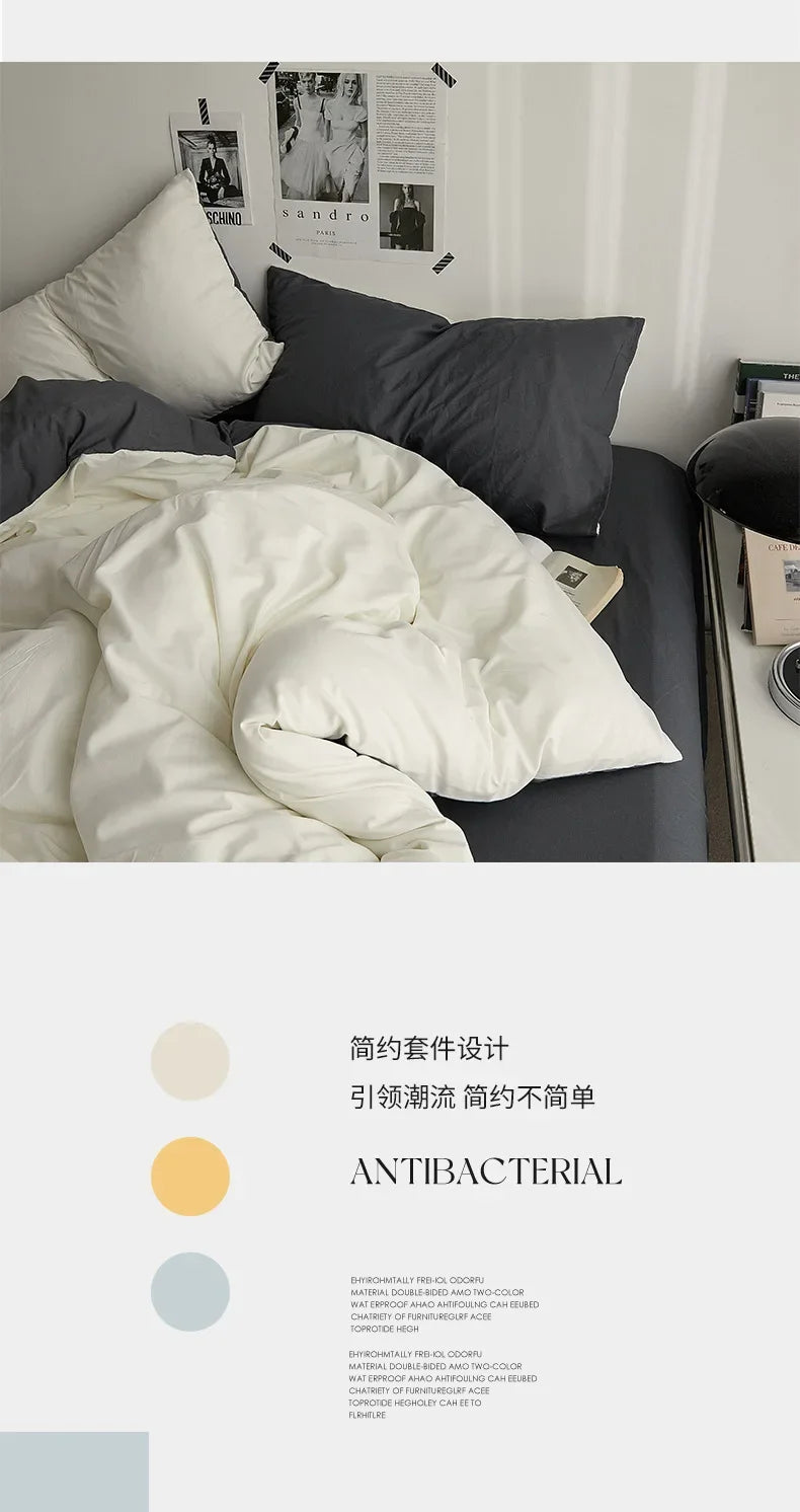 Solid Color Washed Cotton Bedding Set – 4-Piece Duvet Cover, Bed Sheet & Pillowcases, Twin to King