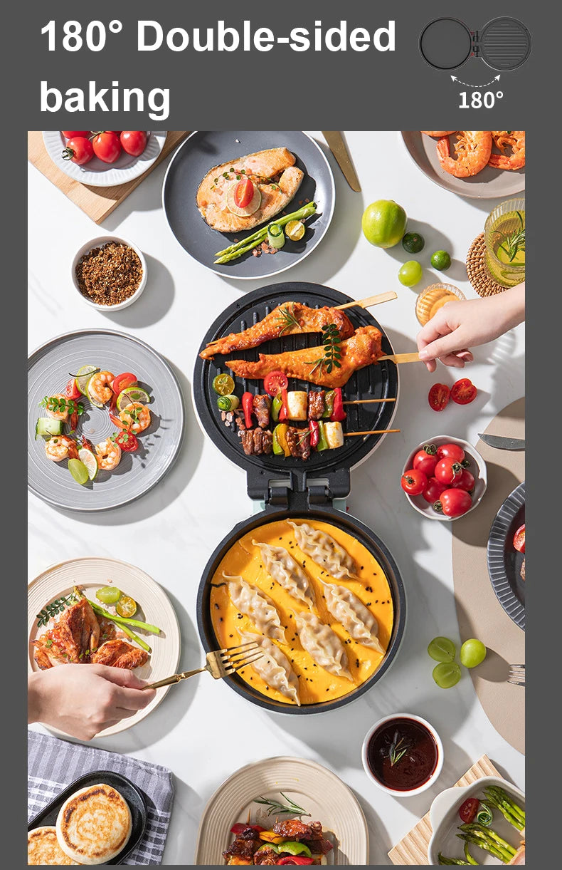 Multifunction Electric Pizza Griddle & Crepe Maker – Double-Sided Heating, Non-Stick Pancake, Steak & Grill Skillet, EU Plug