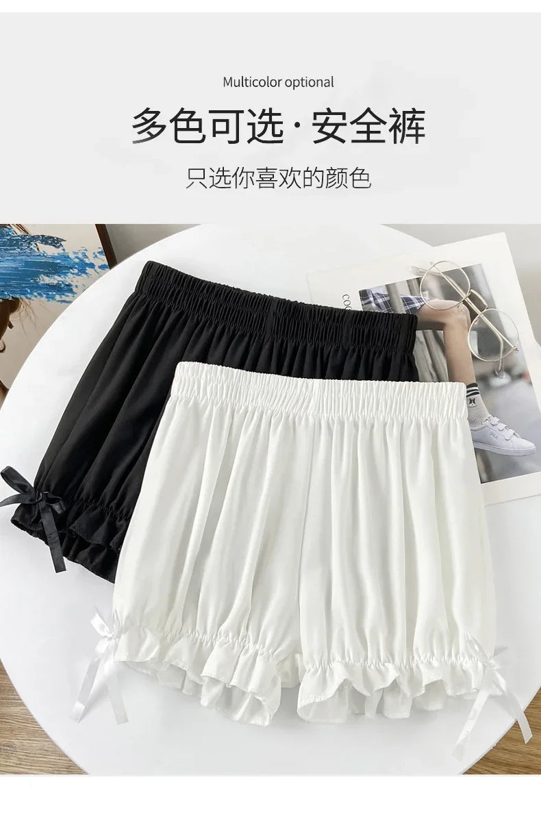 Women's Lace Ruffle Bloomers – Satin Anti-Exposure Safety Shorts Lolita Knickers Under Dress