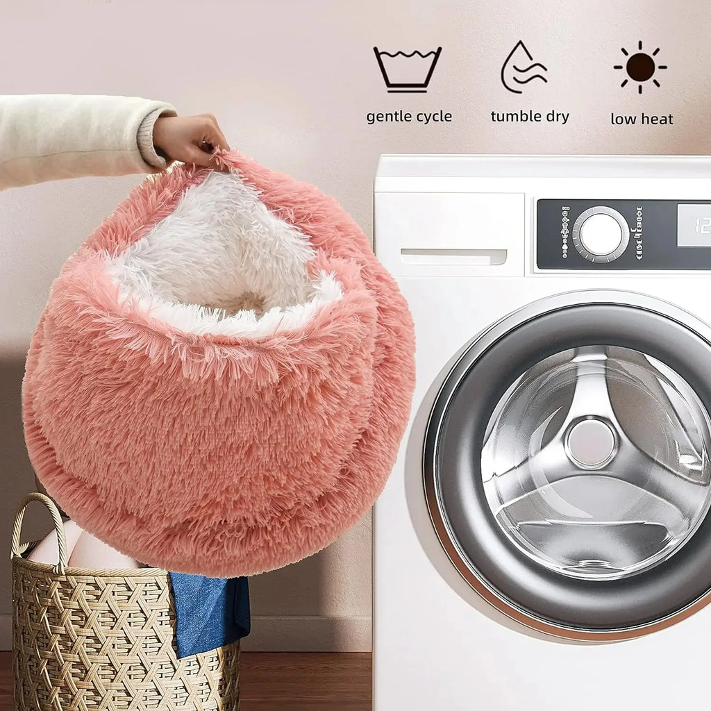 2-in-1 Soft Plush Round Pet Bed with Cover – Warm Cave Nest for Small Dogs & Cats, 50cm
