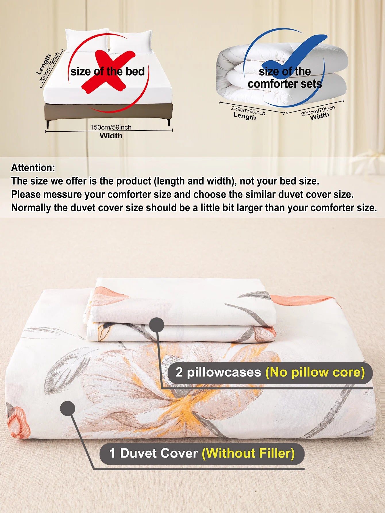Leaf Floral Print Duvet Cover Set – Soft 3-Piece Bedding with 2 Pillowcases, 2 Colors & 11 Sizes