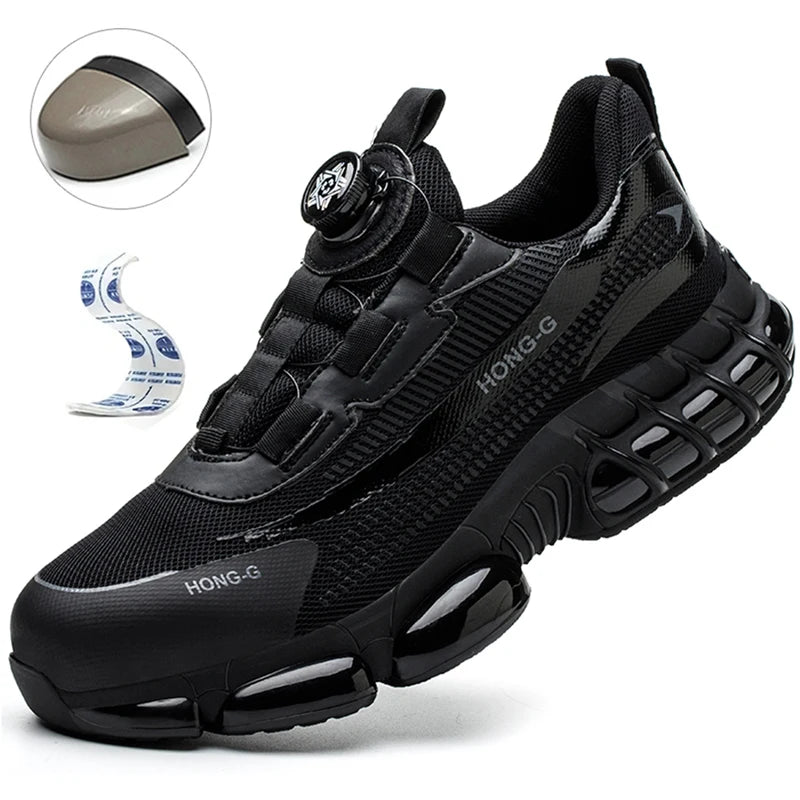 Men's Air Mesh Button-Closure Work Shoes