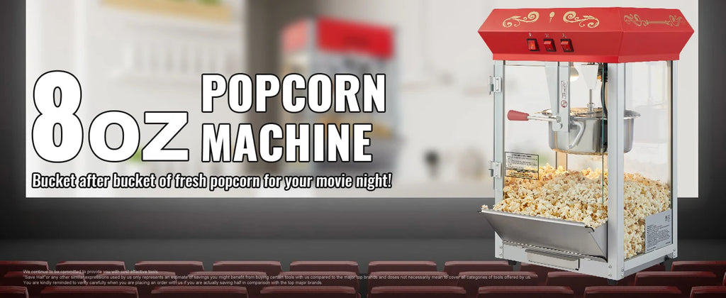 Commercial Electric Popcorn Maker 8/12oz — Automatic Popper with SUS304 Heating Tube