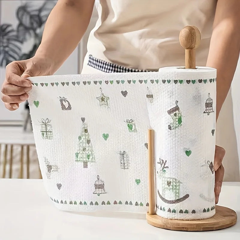 Wipe. Rinse. Reuse. — Absorbent Thickened Kitchen Dishcloth Roll | 50/100pcs, Dry & Wet Use, Non-Greasy, Cartoon Pattern, Wood Pulp Fiber