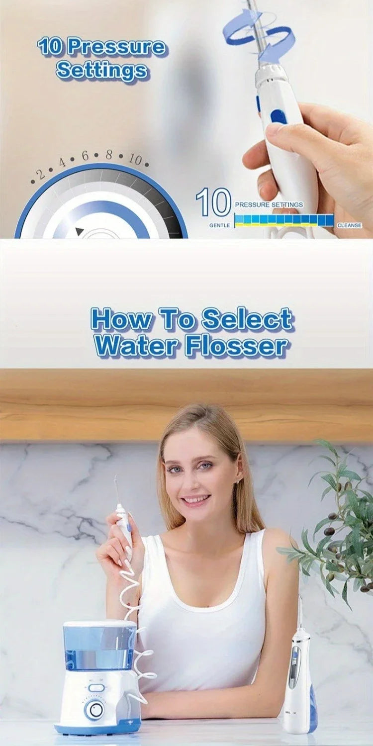 Waterpulse V300 Electric Water Flosser – 800ml Tank, 10 Pressure Settings, 5 Nozzles, Braces & Gum Care