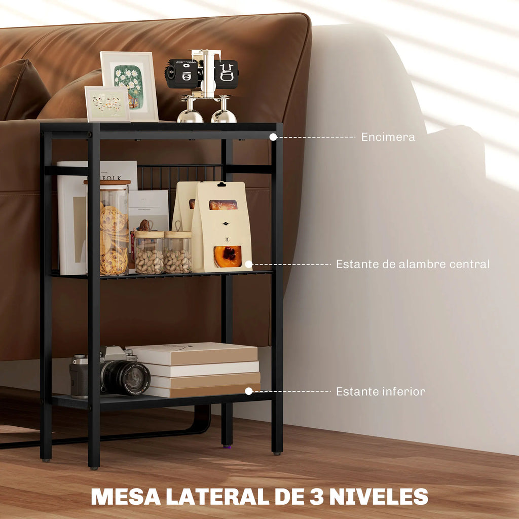 Homcom Narrow Side Table with 3 Levels with Open Shelves and Steel Structure for Living Room Bedroom 43X18X62.5Cm