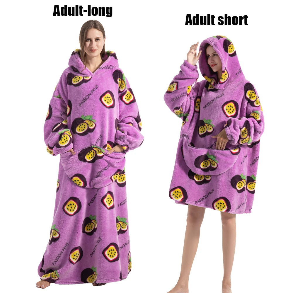 Oversized Wearable Blanket Hoodie – Plush Fleece with Sleeves, Hood & Pocket, 40 Designs