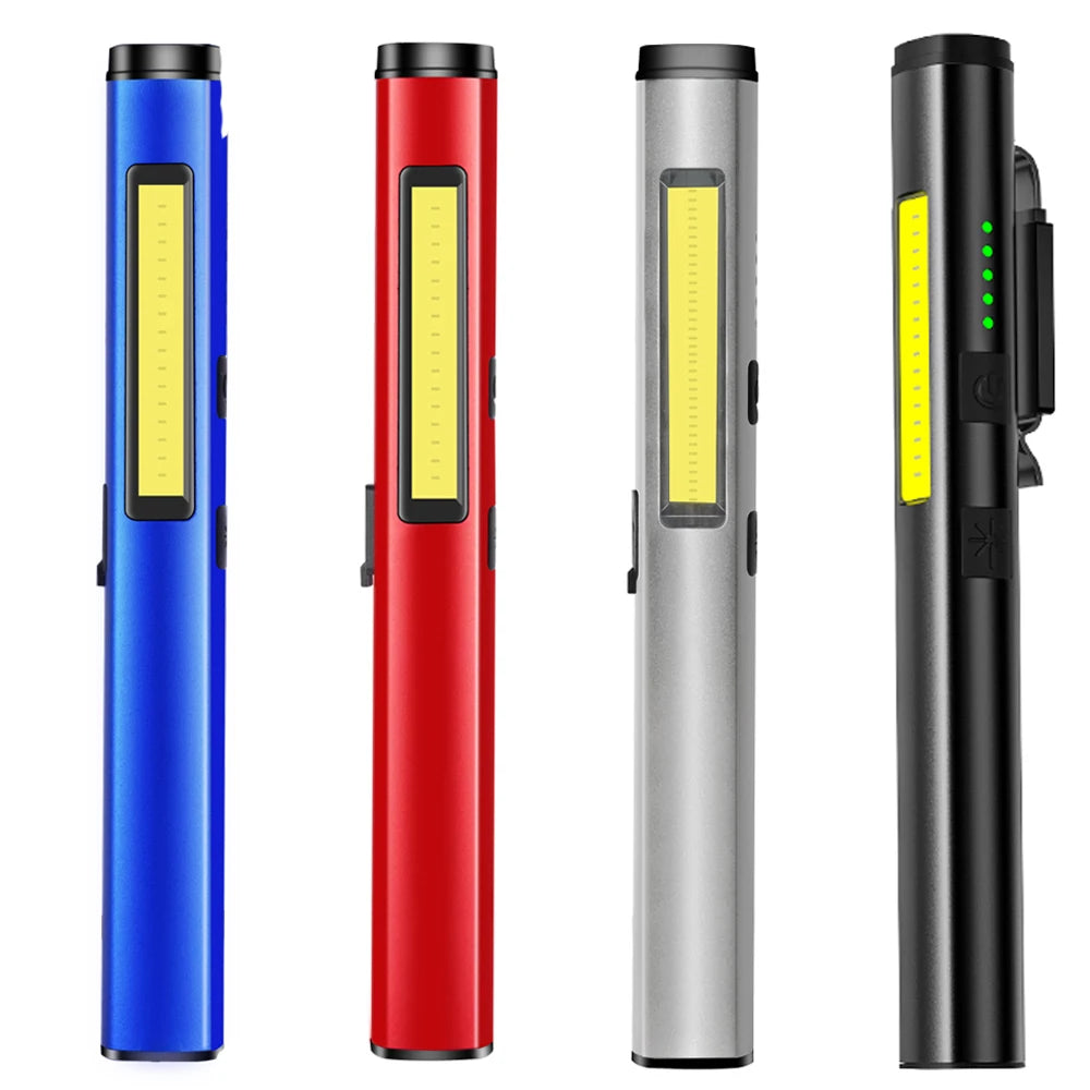 4-in-1 Rechargeable Pen Flashlight – UV, LED, COB & Red Laser with Magnetic Base for Work & EDC