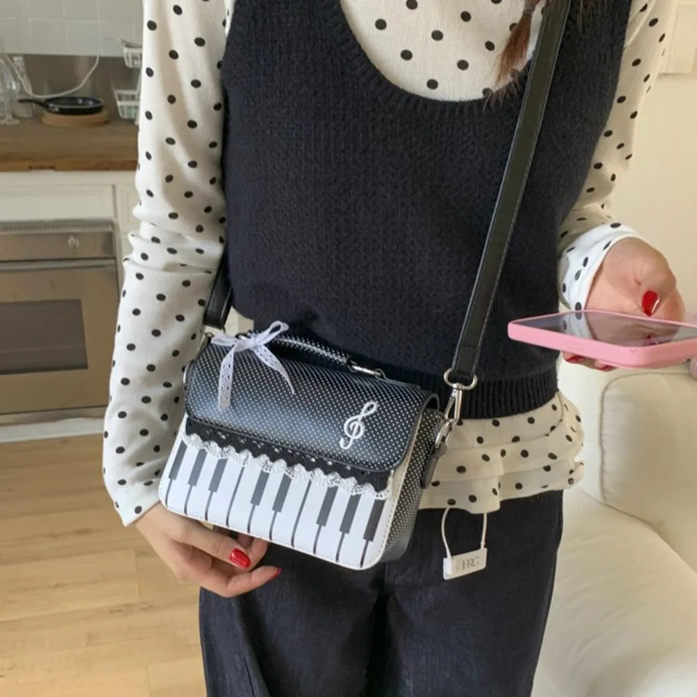 miyagawa Lace Piano Notes Polka Dot Crossbody Satchel – Sweet Color-Block Shoulder Bag for Women