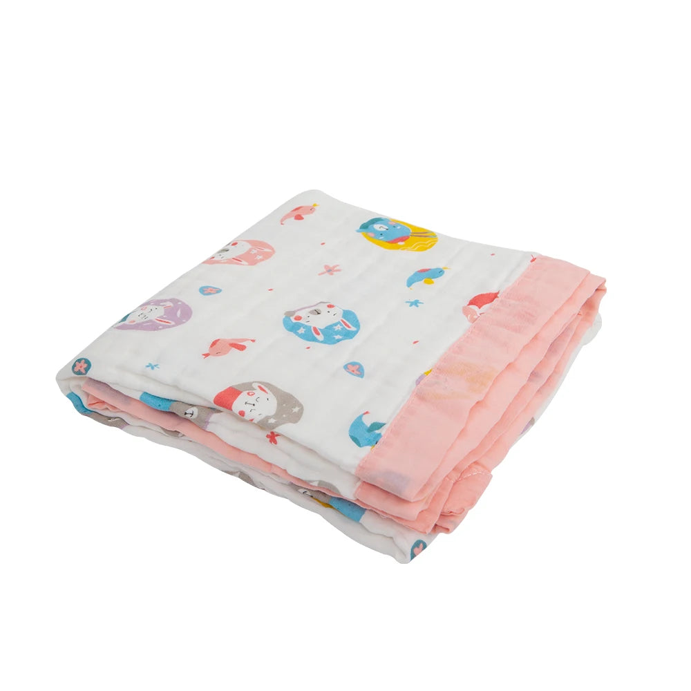 6-Layer Cotton Gauze Baby Swaddle Blanket – Breathable Cartoon Newborn Wrap & Bath Towel