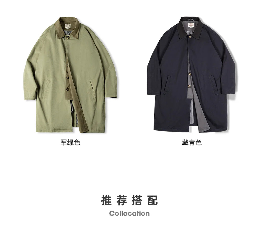 Men's Workwear Trench Coat – Loose Fit Cotton Chore Jacket