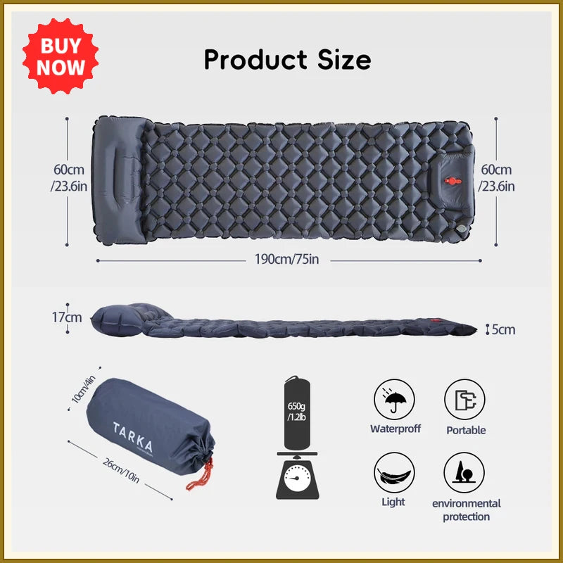 Inflatable Camping Air Mattress with Pillow – Self-Inflating Sleeping Pad for Hiking & Climbing