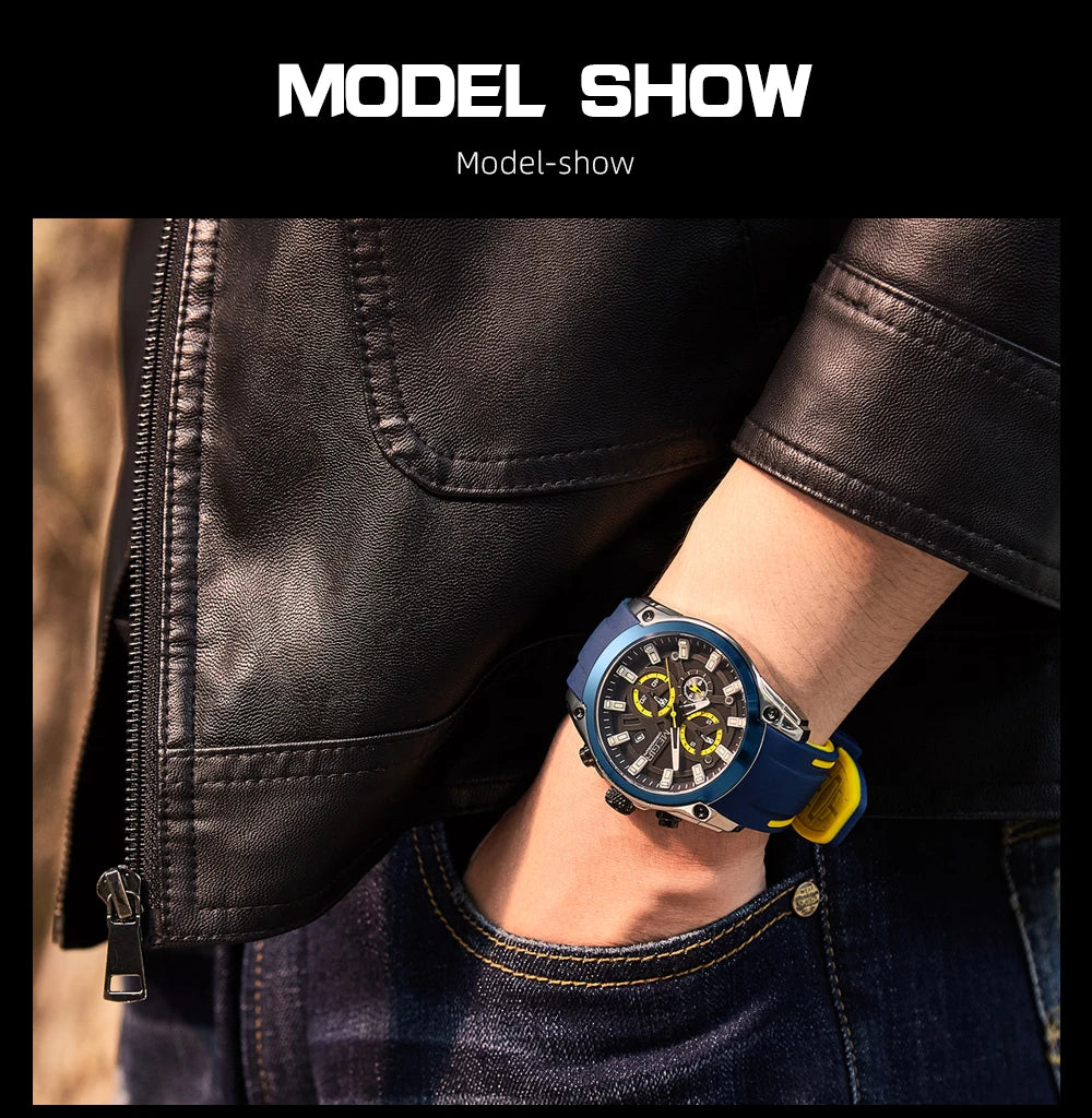 MEGIR Men's Military Sport Watch | Waterproof Luminous Blue Silicone Strap Luxury Wristwatch