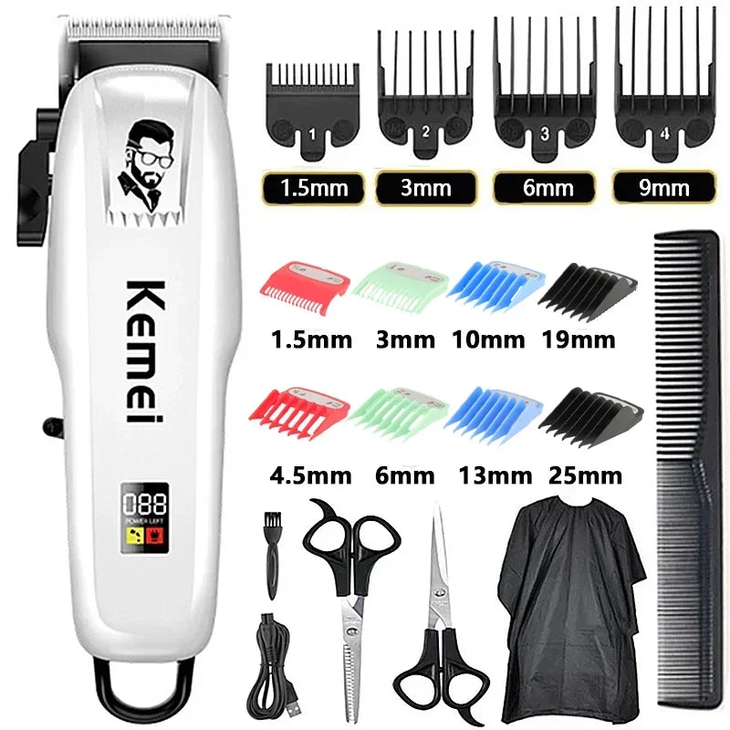 Kemei PG809A Professional Hair Clipper – Rechargeable Cordless Grooming Kit with LCD Display