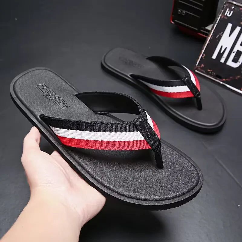Men’s Stripe Beach Flip Flops — Sizes 37–46