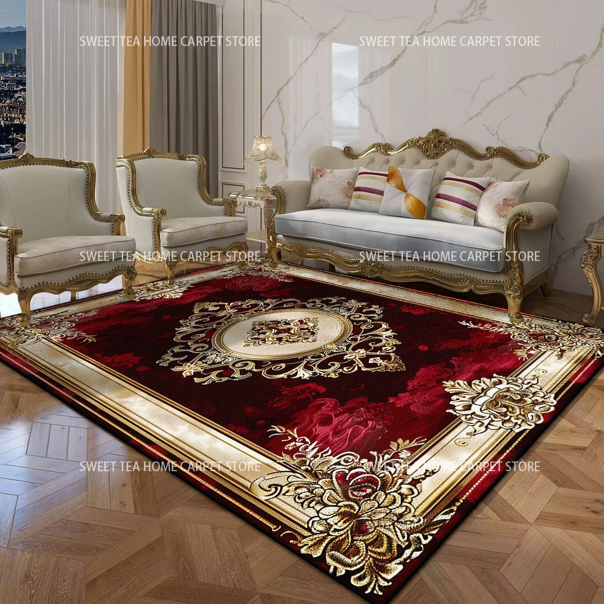 Persian Luxury Red Carpet – Large Non-Slip Living Room Rug, Bedroom & Lounge, 14 Styles & 15 Sizes