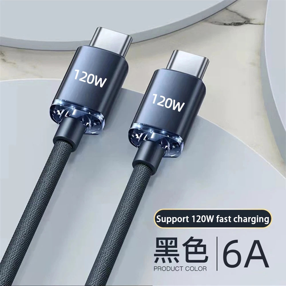 120W. Braided. Any Length. — USB-C to USB-C 120W Super Fast Charging Cable | 0.25m, 1m, 1.5m & 2m, Samsung, Xiaomi, Huawei, Realme, Blue, Black & Purple
