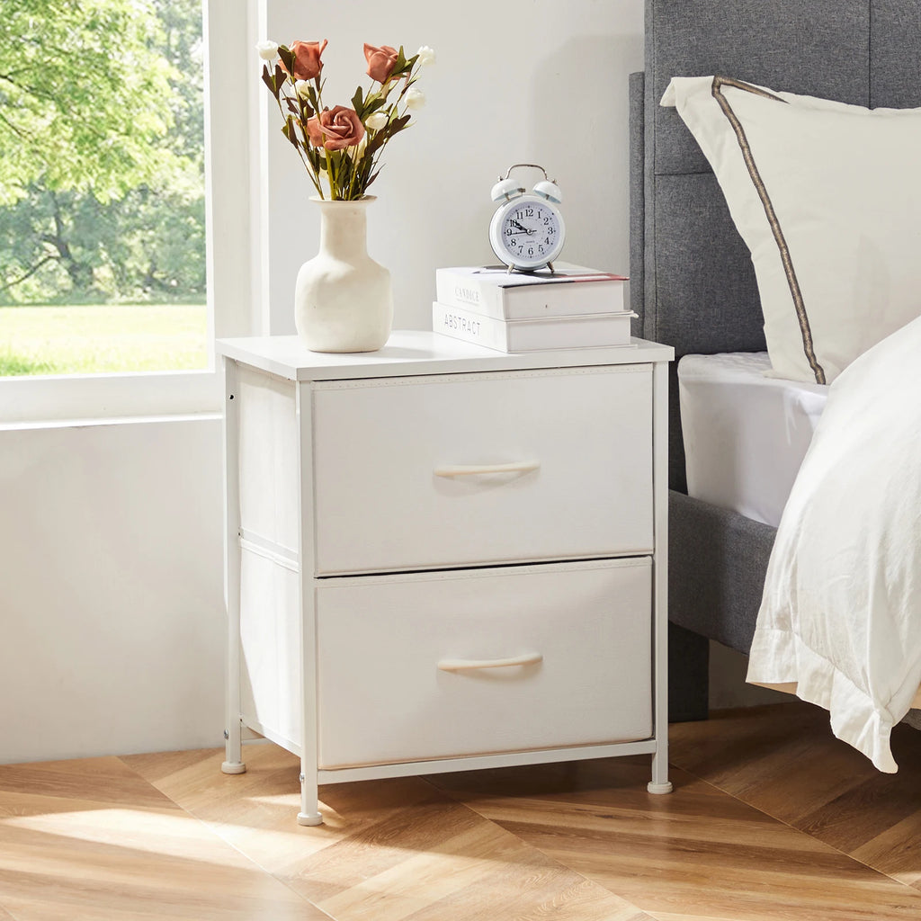 JHK Nightstand & Bedside Table – 2 Fabric Drawers, Storage Cabinet for Bedroom, Coffee & Sofa Side Table