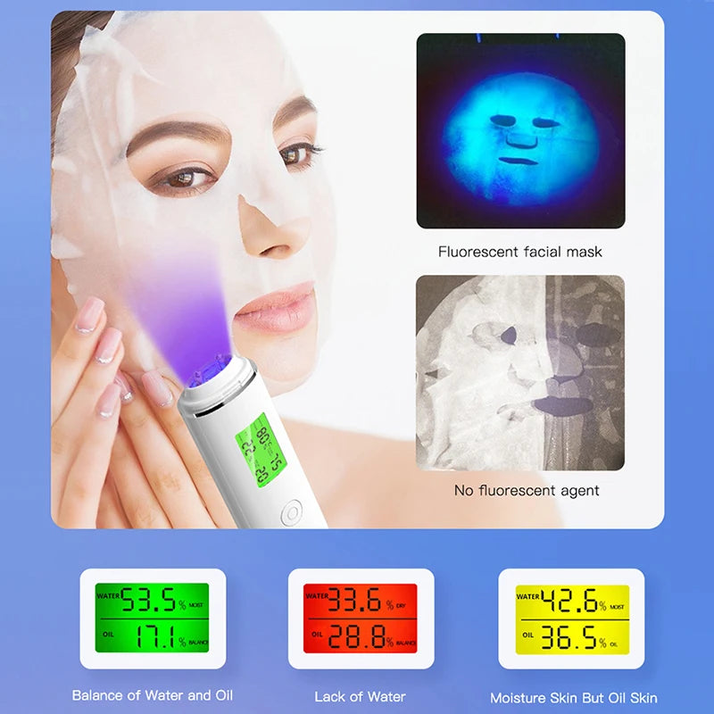 LCD Skin Moisture & Oil Analyzer Pen – Fluorescent Agent Detector, Elasticity & Skin Age Tester