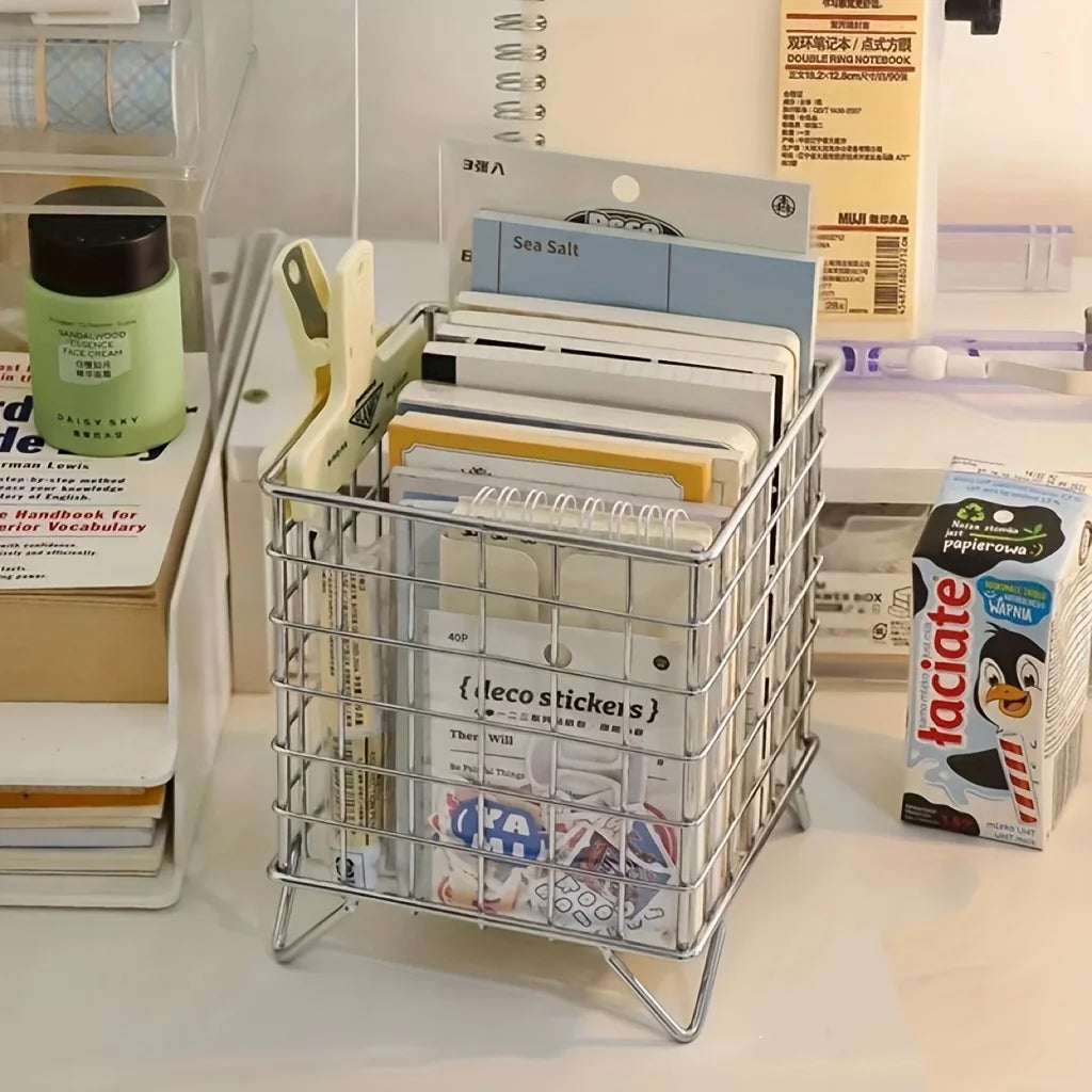 Metal Office Desk Storage Basket — Multi-Functional Shelf & Organizer Basket