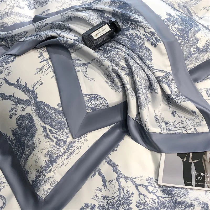 Eucalyptus Lyocell Bedding Set – Silky Soft Forest & Leopard Print Duvet Cover, Bed Sheet & Pillowcases