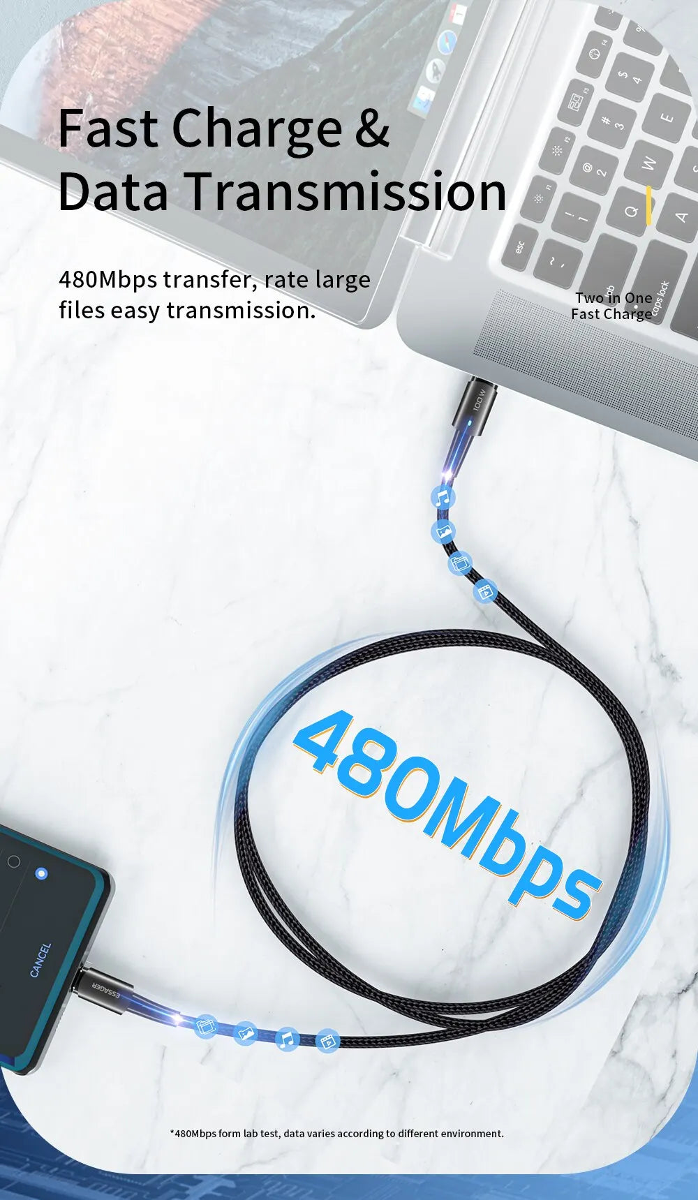 Fast Charge Everything. — Essager PD 100W/60W USB-C to USB-C Fast Charging Cable | 0.25m, 1m, 2m & 3m, Xiaomi, Samsung, Huawei, MacBook, iPad, Black, Blue & Brown