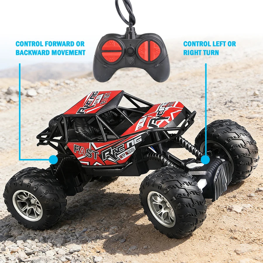 4-Way Remote Control Off-Road Climbing Toy Car with Lights & Anti-Slip Rubber Tires