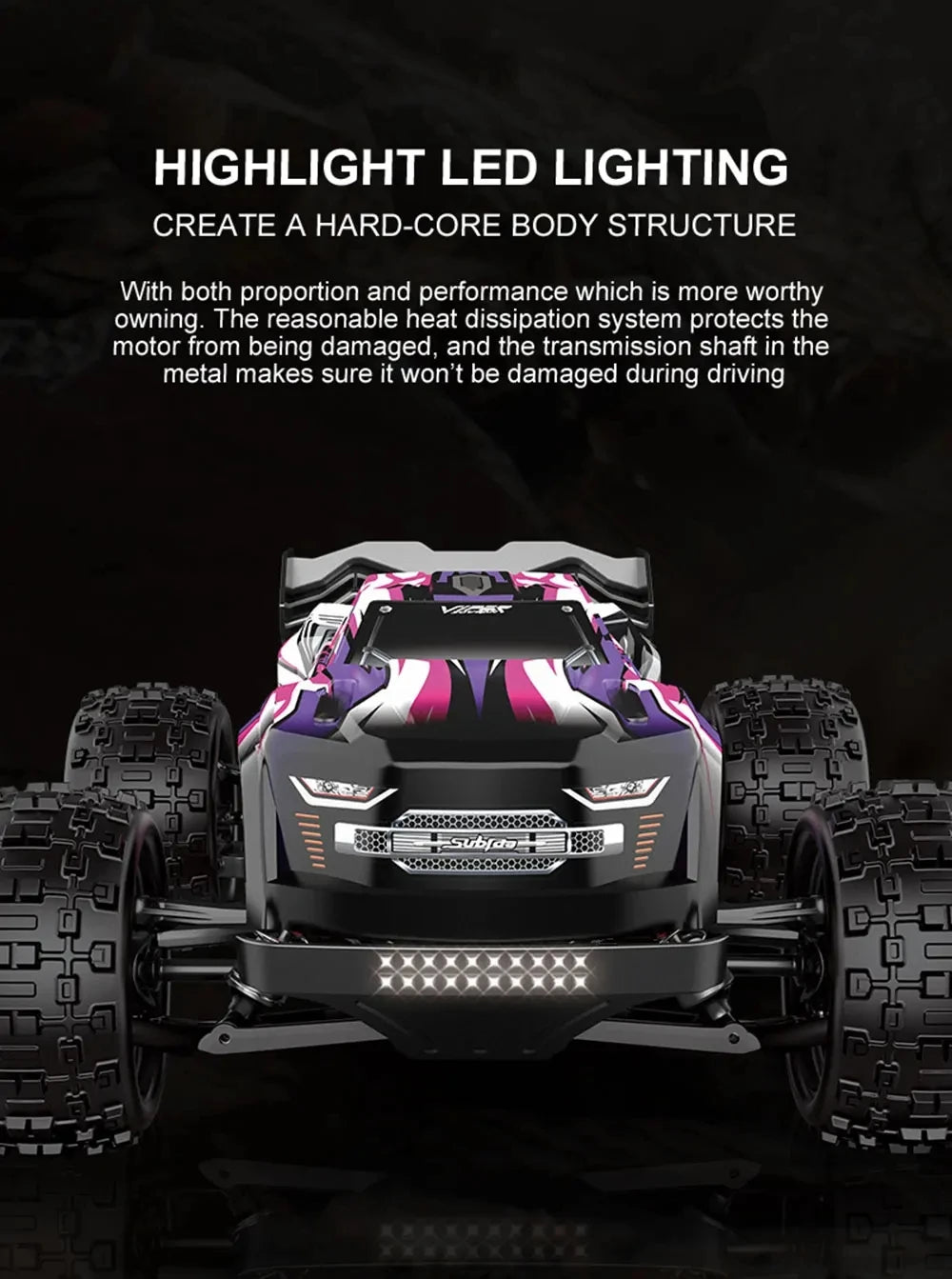 50KM/H 1:16 Scale 4WD RC Car with LED Lights – High Speed Off-Road Buggy Truck