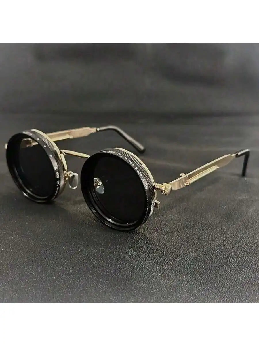 Men's Retro Spandex Rotating Steampunk Sunglasses — Alloy Frame Black & Gray Gradient