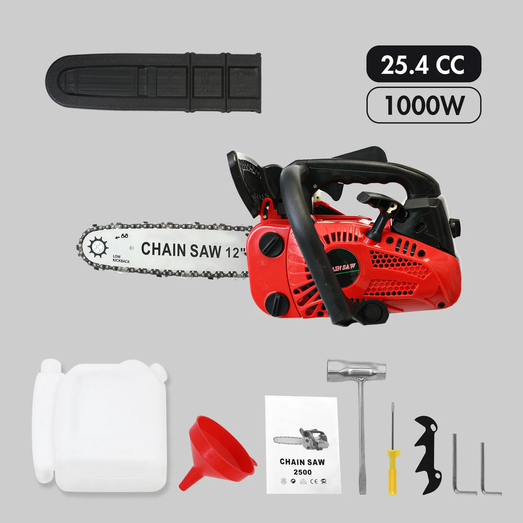 12-Inch Portable Gas Chainsaw — 1KW, 25.4CC, Lightweight for Tree & Branch Cutting
