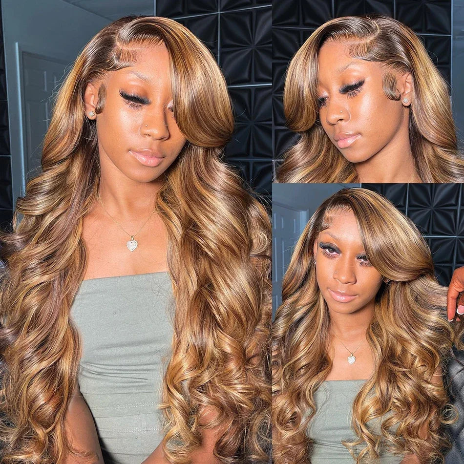 Highlight Body Wave Lace Front Wig — Brazilian Remy Human Hair, Honey Blonde HD Lace, 13x4