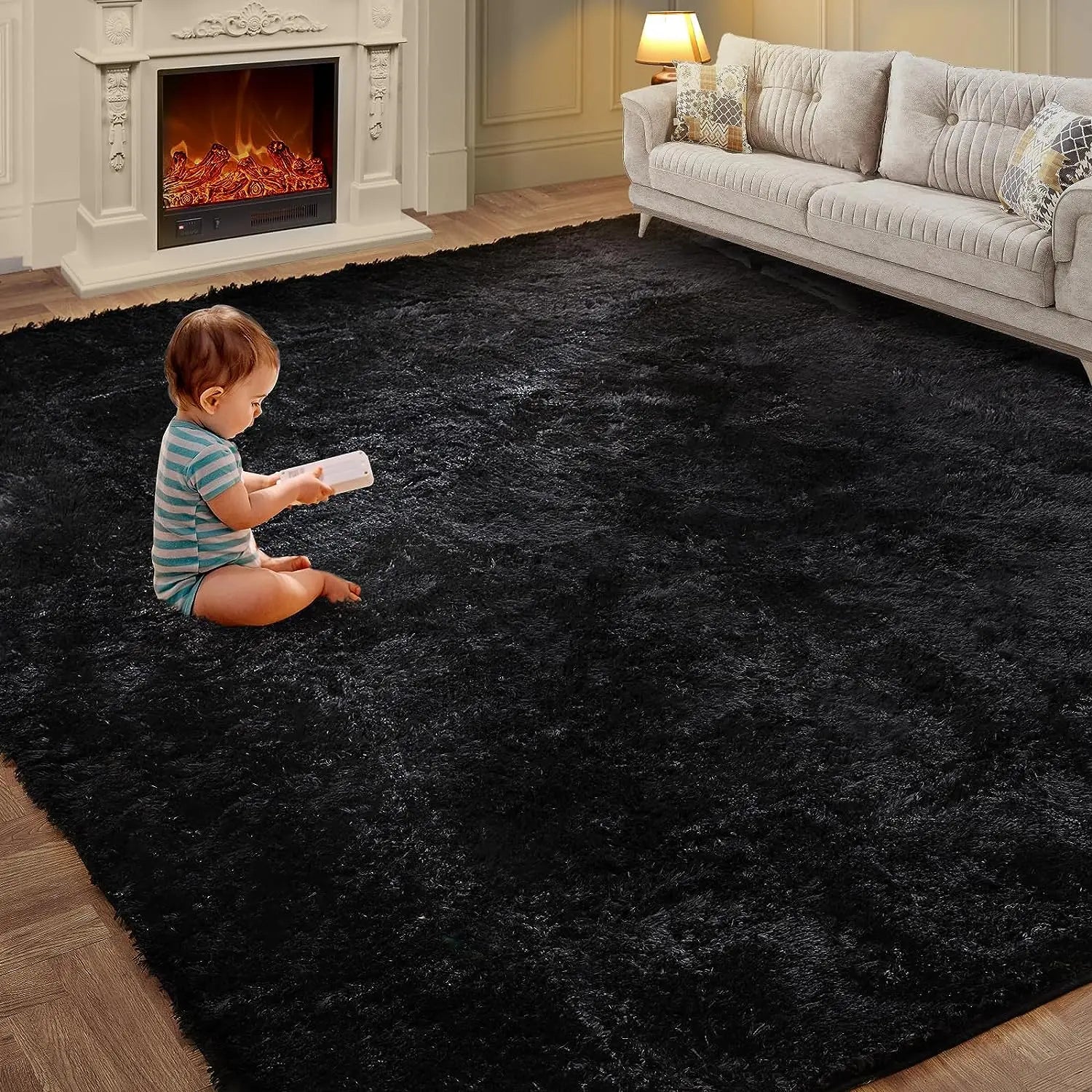 VIKAMA Tie-Dye Plush Carpet — Soft Fluffy Non-Slip Area Rug for Living Room, Kids Room & Baby Crawling