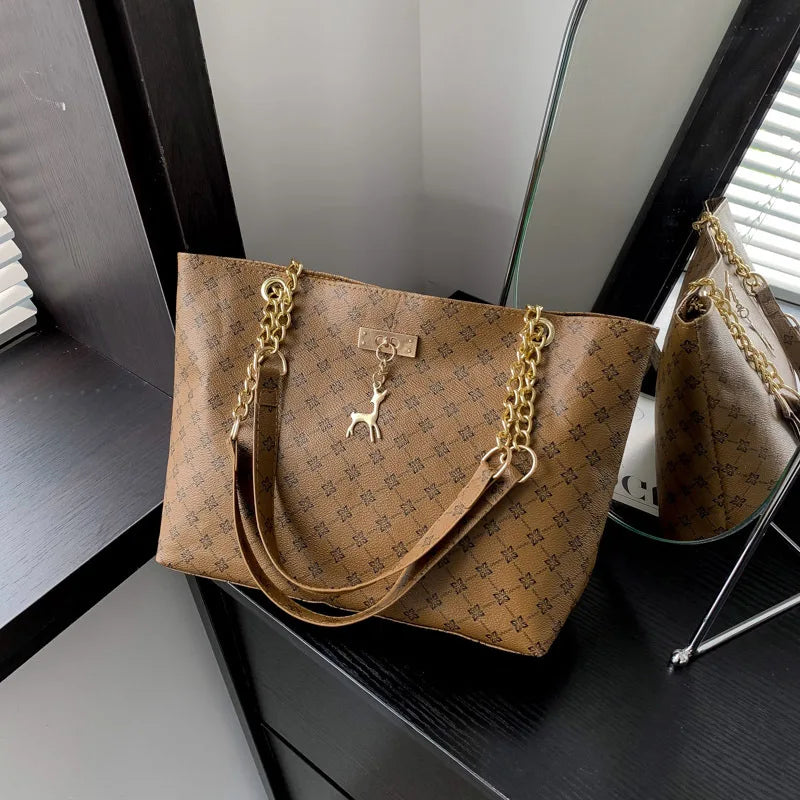 Soft Leather Large Capacity Tote Bag – Women's Shoulder Bag with Hanging Accessories