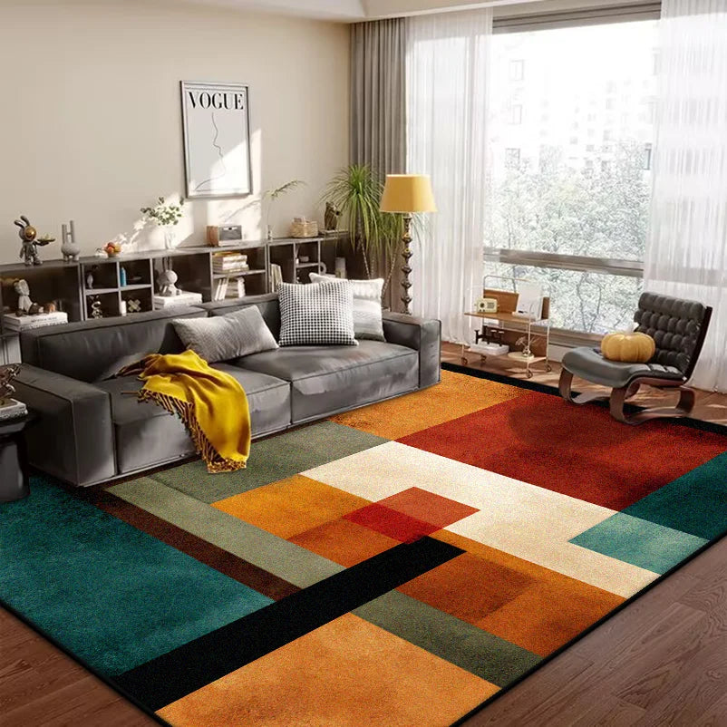 Geometric Abstract Large Area Rug – Non-Slip Custom Floor Mat for Living Room & Bedroom, 15 Colors & 15 Sizes