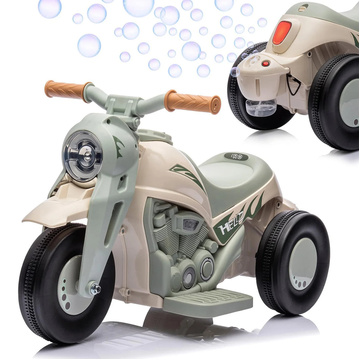 6V Kids Electric Motorcycle With Automatic Bubble Machine, Toddler Ride On Motorbike With Foot Pedal, Headlight, Music, Horn, 3 Wheels