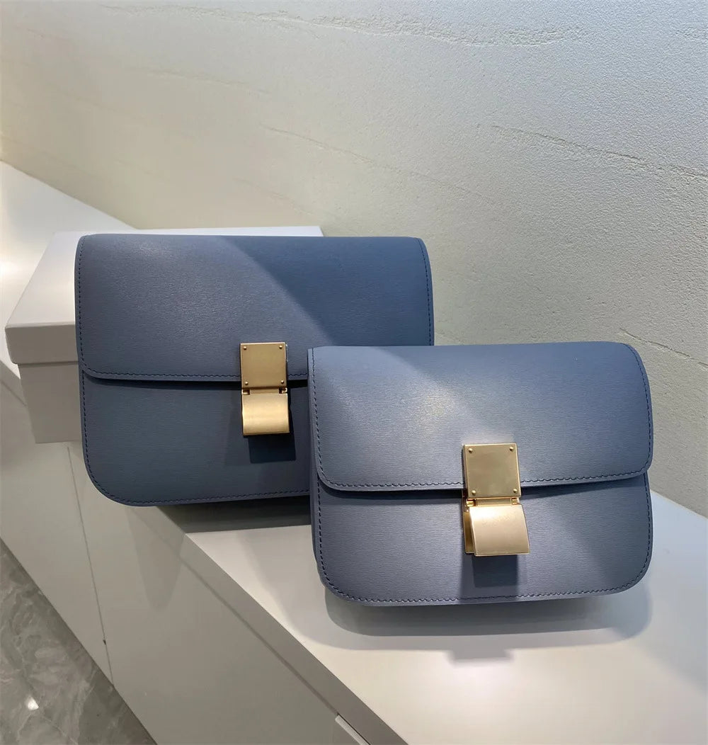 Genuine Leather Square Crossbody Bag – Luxury Designer Small Shoulder Messenger Bag for Women