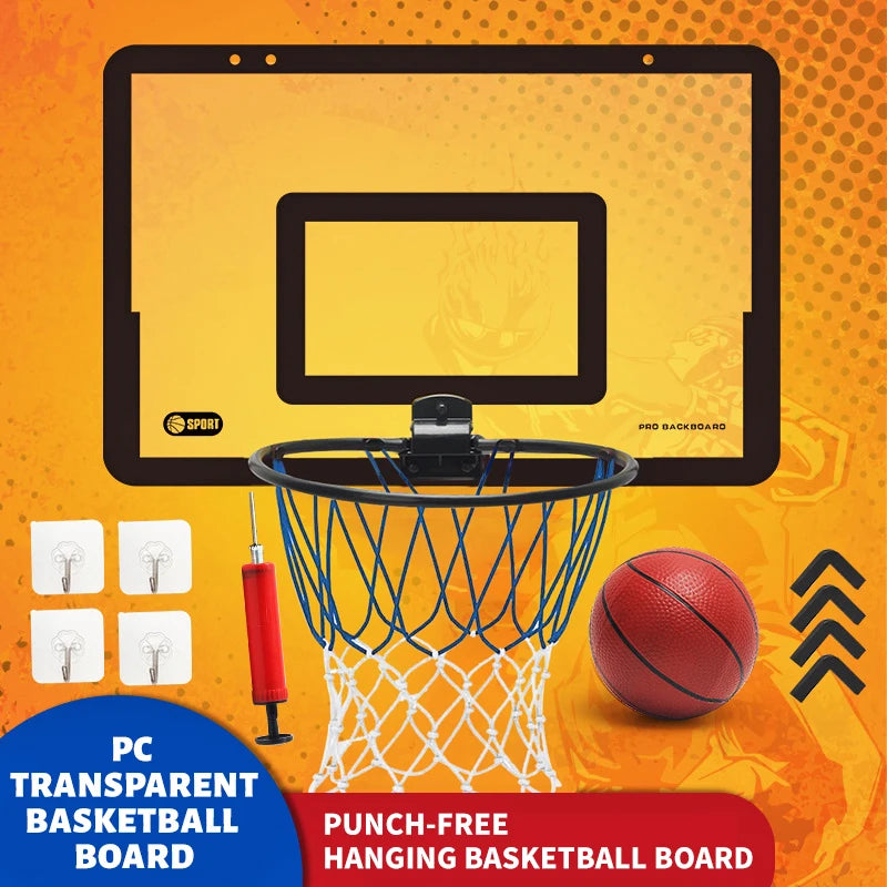 Kids Wall-Mounted Foldable Basketball Stand – Silent, No-Drill Indoor & Outdoor Activity Hoop with Basketball