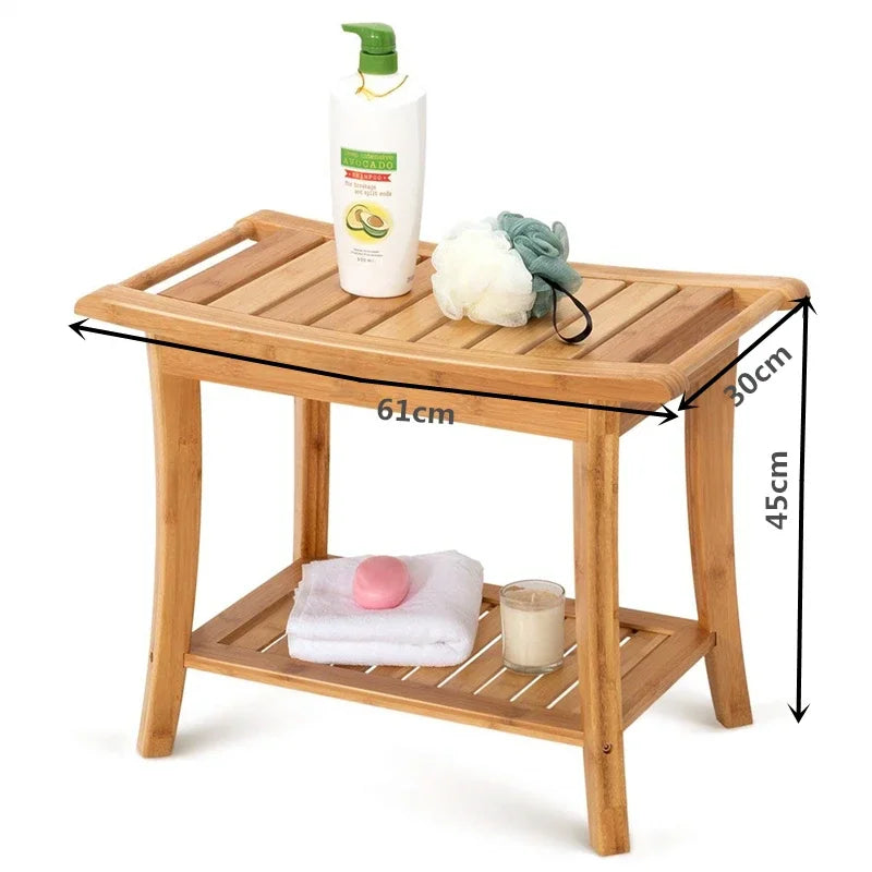 Bamboo Anti-Slip Shower Bench with Storage Shelf