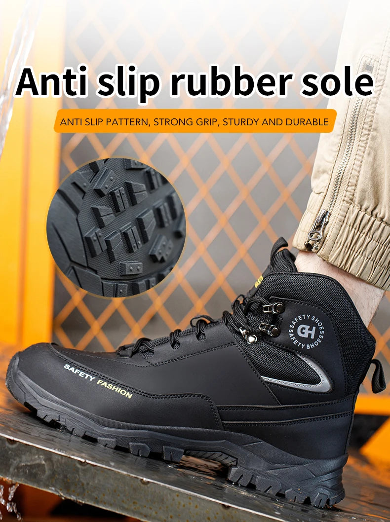 Men's Button-Closure Synthetic Work Shoes