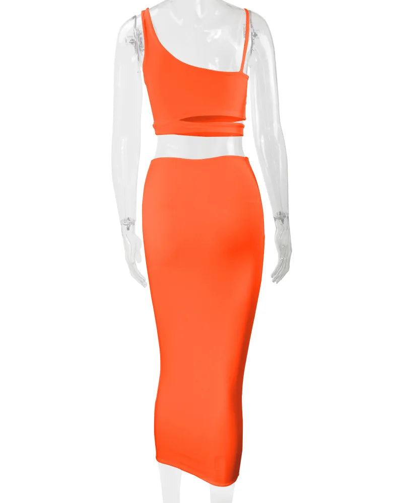 Sexy Pleated Hollow-Out Two-Piece Dress — Elegant Long Night Party Dress