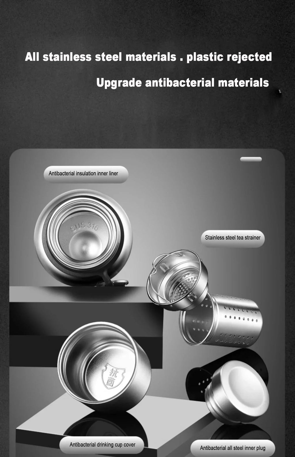 CZSAE 316 SS Vacuum Thermos Tumbler – Bullet Shape, 12–24Hr Insulated, 600ml–2000ml, Silver & Black, CE Certified