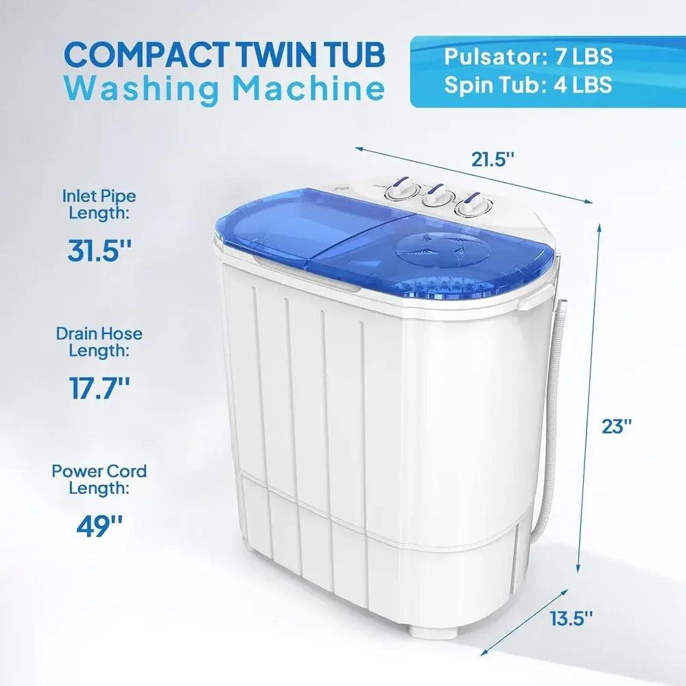 11 LBS Portable Washing Machine — Electric Washer & Dryer Combo with 7 lb Washer, 4 lb Spinner & Gravity Draining for Home & RV