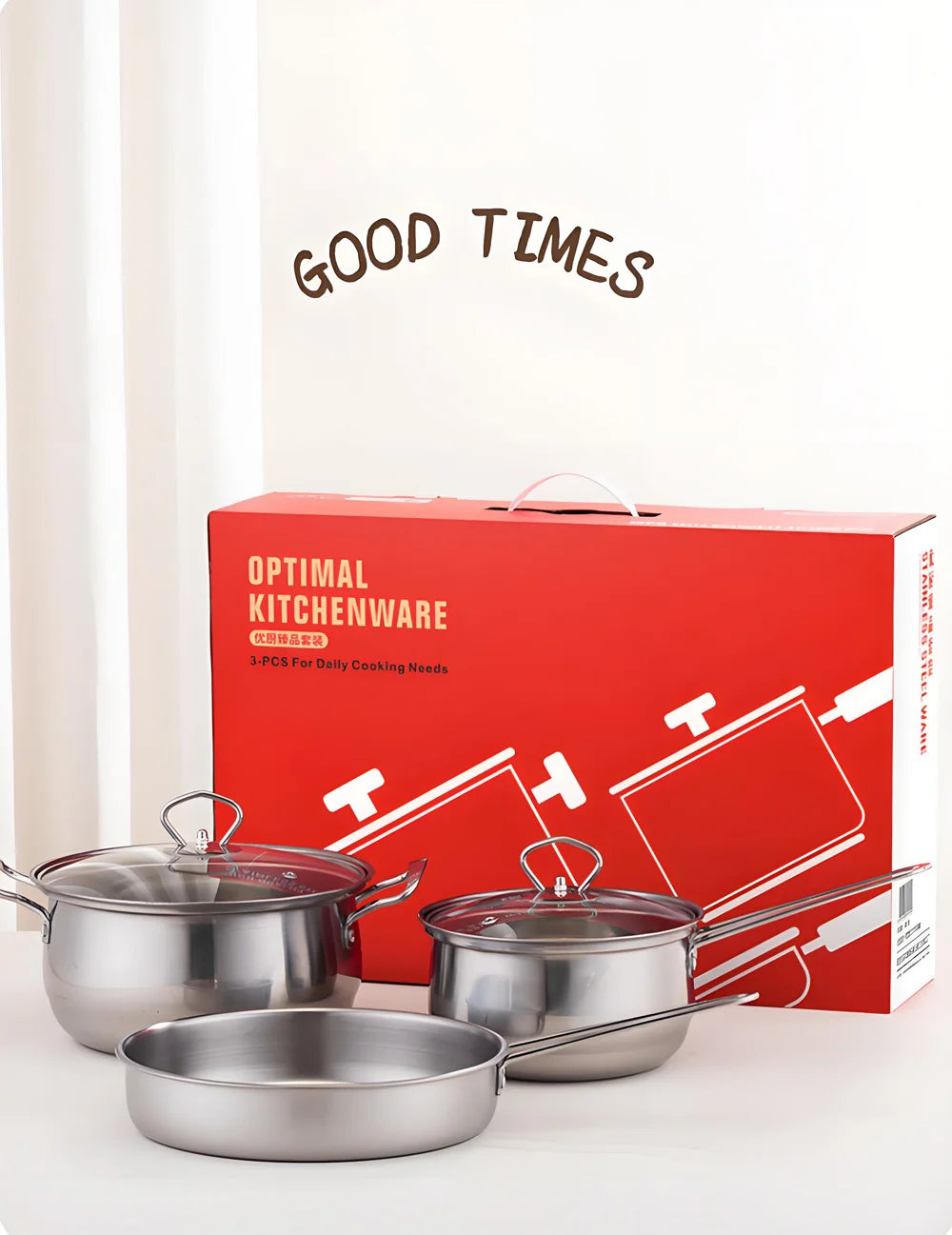 3-Piece Stainless Steel Cookware Set – Stockpot, Saucepan & Frying Pan