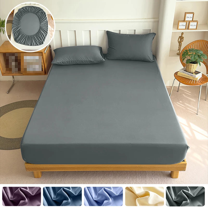 Fitted Bed Sheet with Elastic Band – Solid Color, 90-180x200cm, 100% Polyester, Single to King