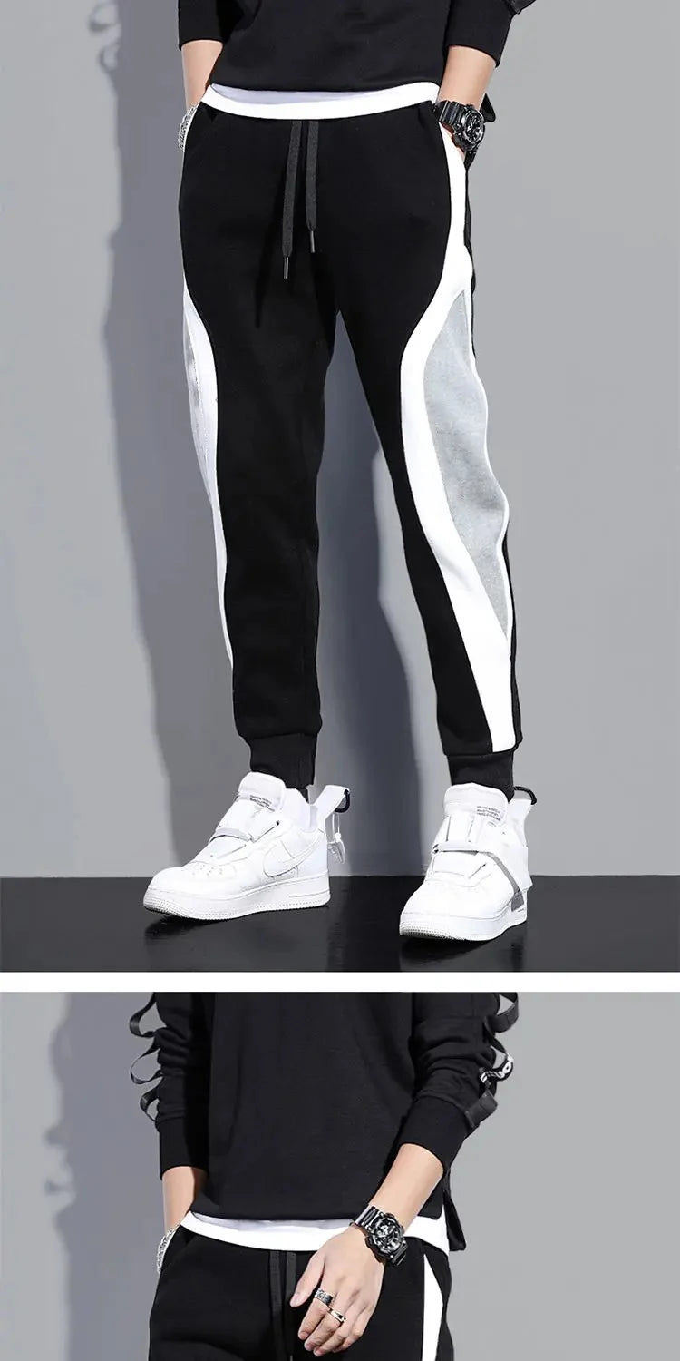 Men's Wide Leg Patchwork Nine-Point Pants — Cropped Streetwear Trousers