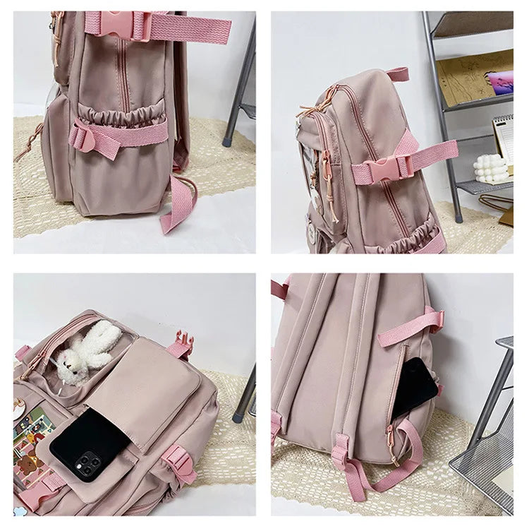 HTLT Korean Style Nylon Backpack – Large Capacity Waterproof Student School Bag for Women