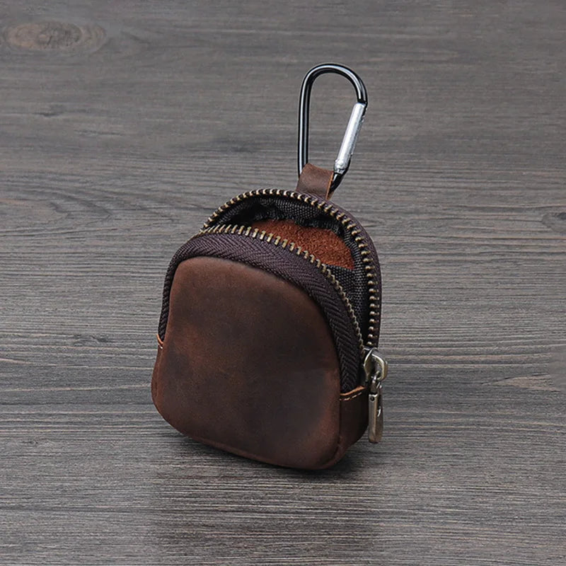 PU Leather Carabiner Coin Purse Keychain – Retro Mini Wallet in Multiple Colors
