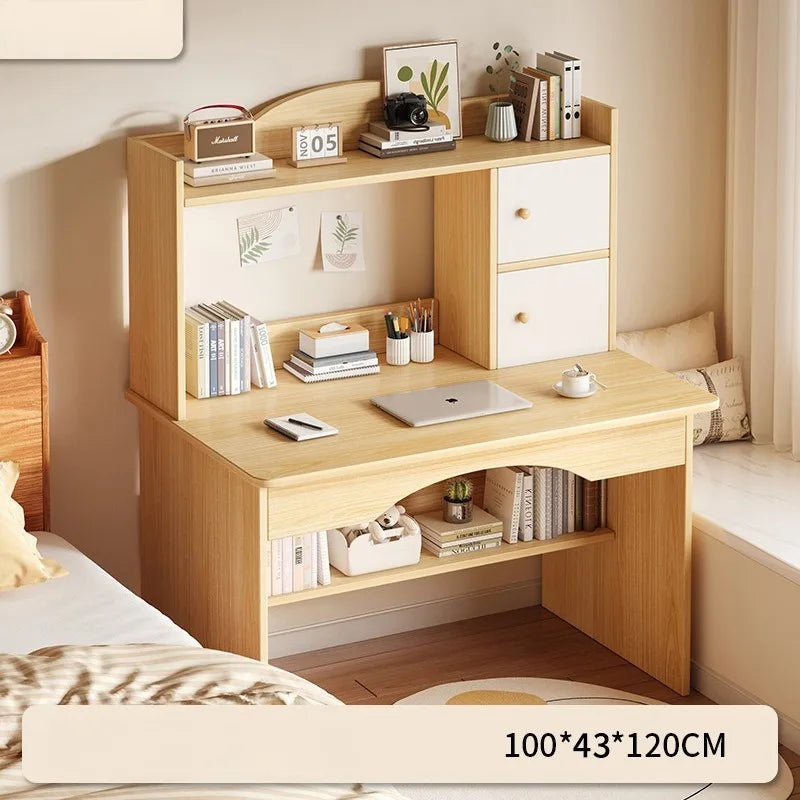 Home Desk with Integrated Bookcase — Student Study Table, Bedroom Dresser & Computer Desk with Storage